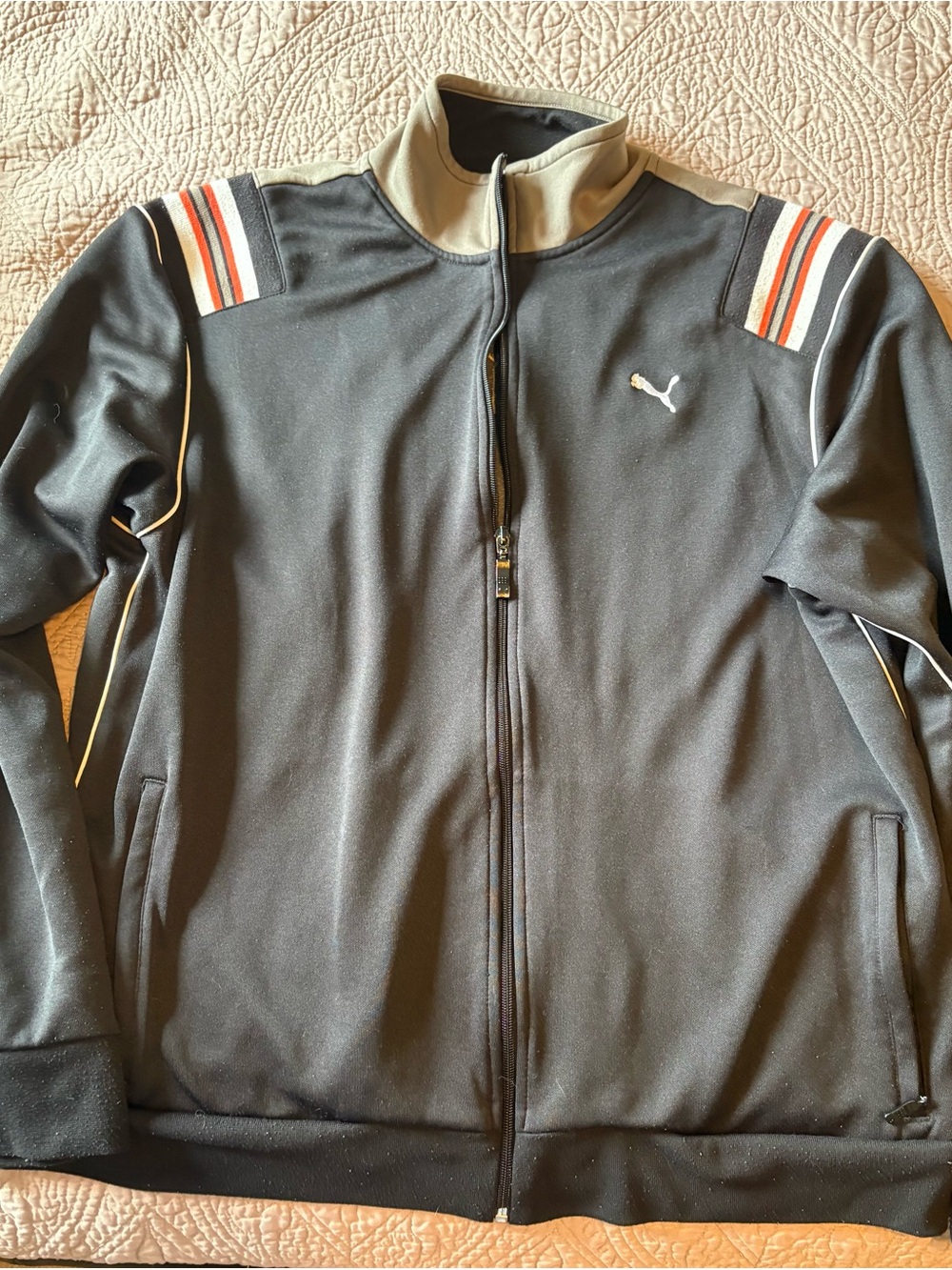 Puma Black and Gray Zip-Up Jacket with Embroidered Logo
